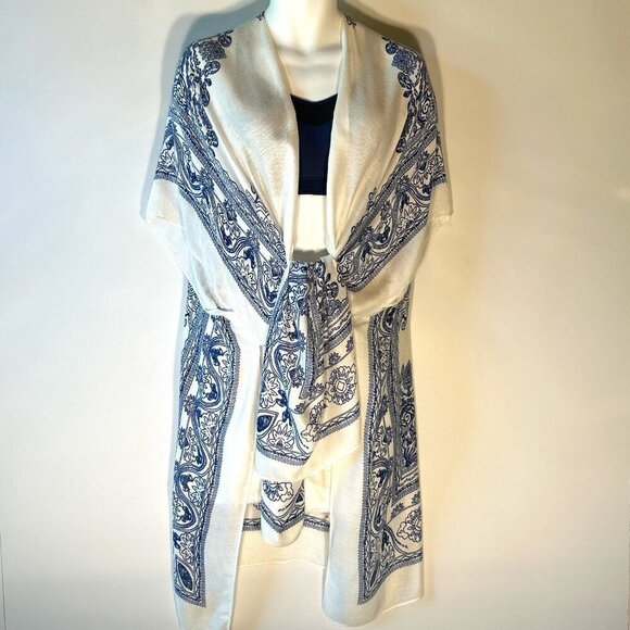 Ruggine OSFA Navy & White Gauzy oversized kimono Boho Chic Cover Up Beach - Picture 3 of 12